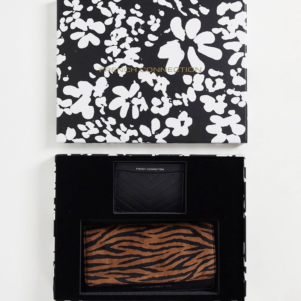 🎁FCUK Gift Set: Wallet + Card holder Gift Set, black, animal print, women, new